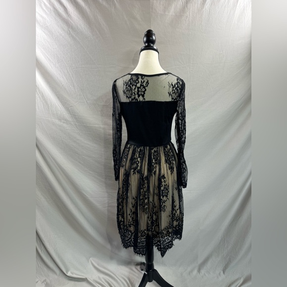 Lace Mesh Sheer Overlay Knee-length Dress Black - Picture 8 of 8